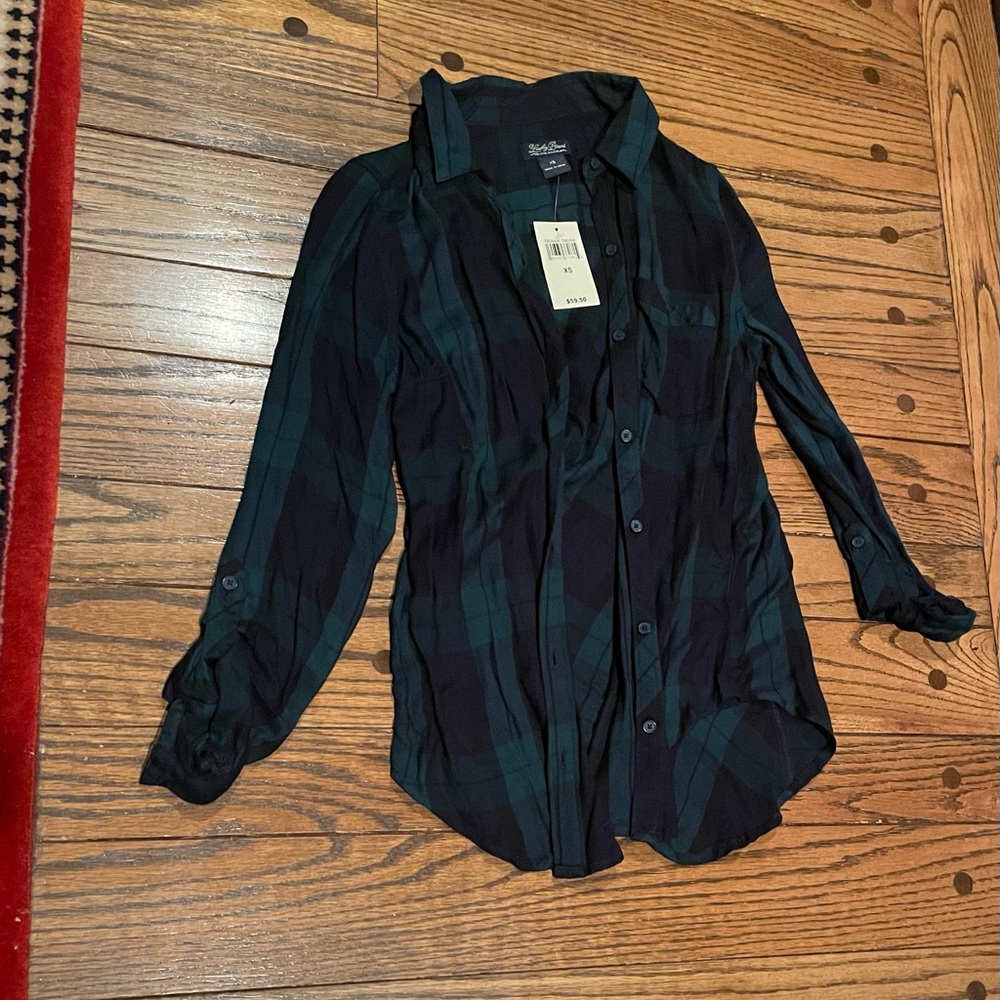 Lucky Brand Green and Black Plaid Casual Shirt